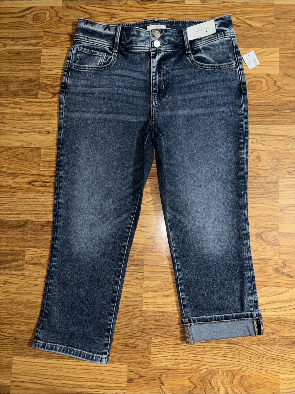 M Jeans By Maurices Classic 21 Inch Cuffed Denim Capri Women’s Size 12 Acid Wash - Picture 5 of 16